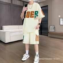 跨境淘宝青少年卫衣男孩初中学生短袖t恤大童休闲运动套装高现货