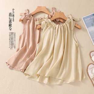 Actual Shot of New Style Suspender Cotton and Linen Vest Top Sleeveless Loose Slimming Linen Shirt for Women