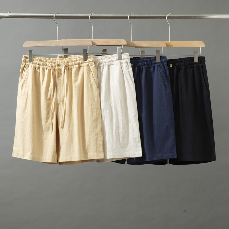 Men's Old Money Style Summer Breathable Sweat-Absorbent Cotton Elastic Waist Shorts Casual Business Solid Color Men's Commuting Shorts