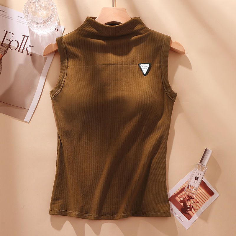 Otoño e Invierno Calefacción de terciopelo ropa interior térmica engrosada sin costura medio cuello alto cepillado chaleco térmico taza fija bottoming top