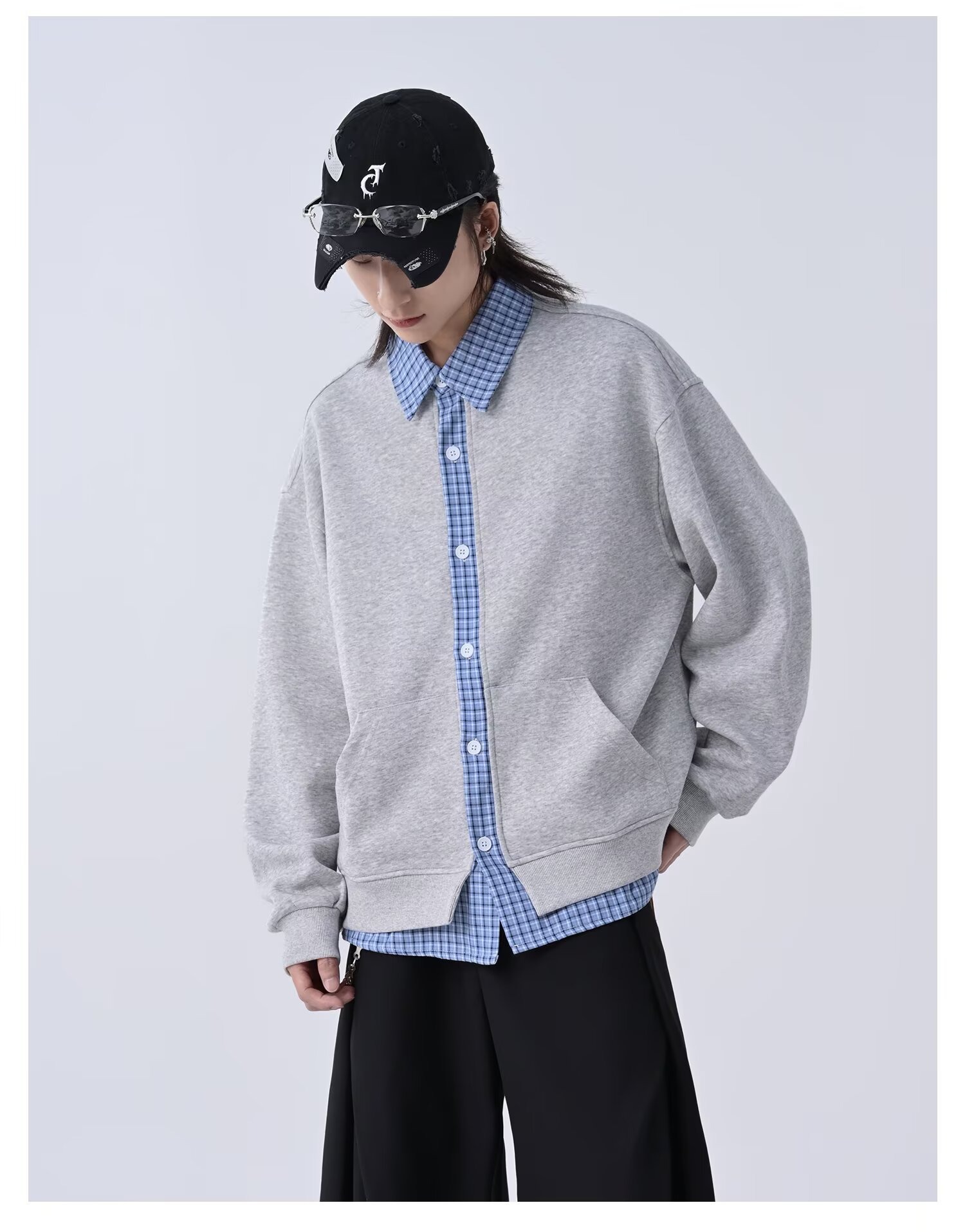 Cardigan con cappuccio rétro patchwork a quadri da uomo_voghion.com
