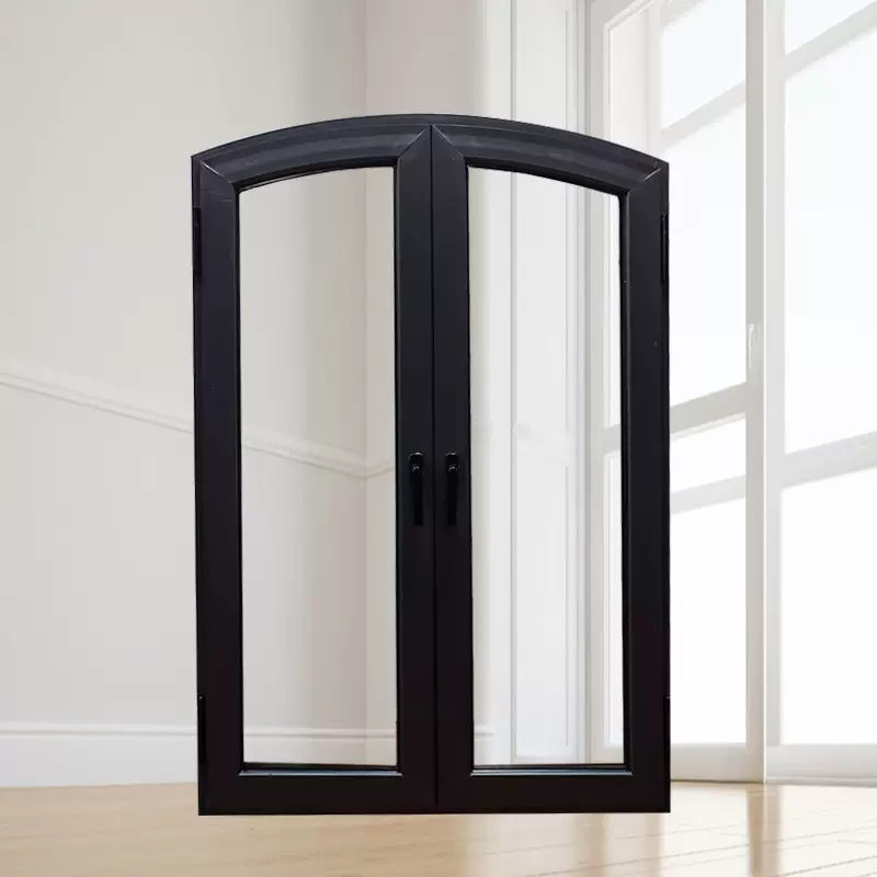门窗工厂定制断桥铝合金70对开窗圆弧黑色平开窗家装工程卧室