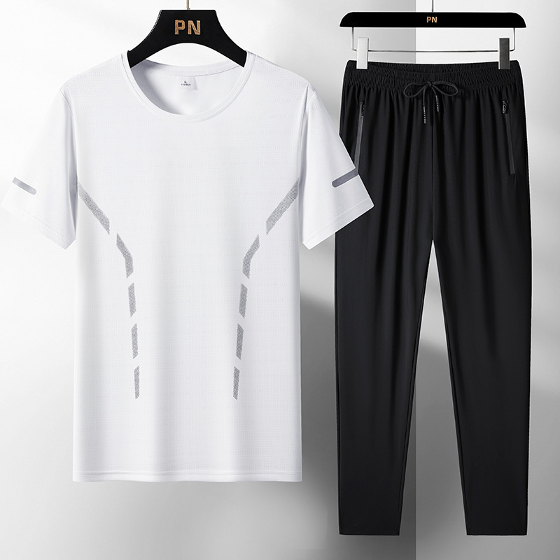 24 verano hielo seda seco rápido juego de camiseta de hielo de manga corta pantalones cortos de secado rápido deportivo dos piezas set fábrica en vivo al por mayor