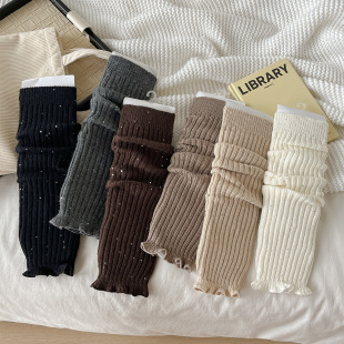 Dot Socks Fashion Beaded Yarn Foot Cover Long Tube Women's Solid Color Maillard Simple Retro Knee Warm Leg Cover