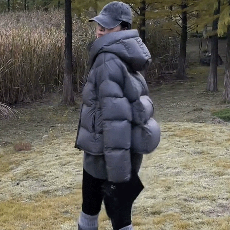 Пуховик мягкий клейкий капюшон короткий пуховик женский зимний