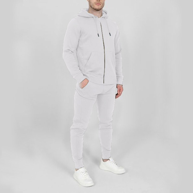 Autumn and Winter Sports Men's Fashion Casual Set Hooded Cardigan Coat Solid Color_voghion.com