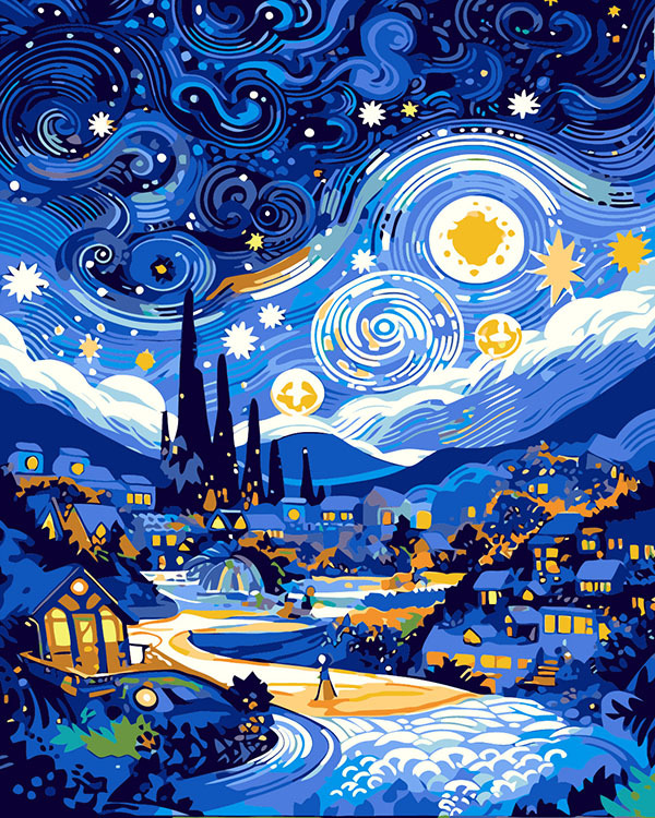 Van Gogh Starlight Castillo digital al óleo de Monet alta sensación de relleno pintura al óleo descompresión pintura artesanal Abstract