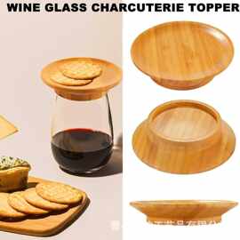 现货竹制杯盖Wine Glass Topper Coasters红酒杯盖甜品盘熟食板