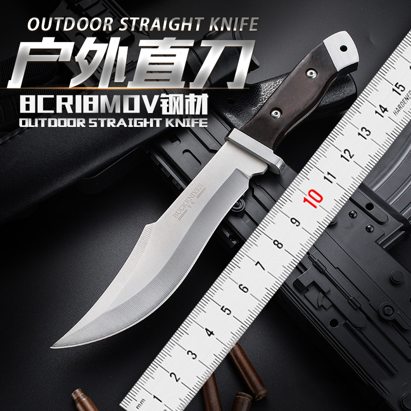 户外便携檀木不锈钢直刀高硬度直刀荒野求生随身刀户外直刀