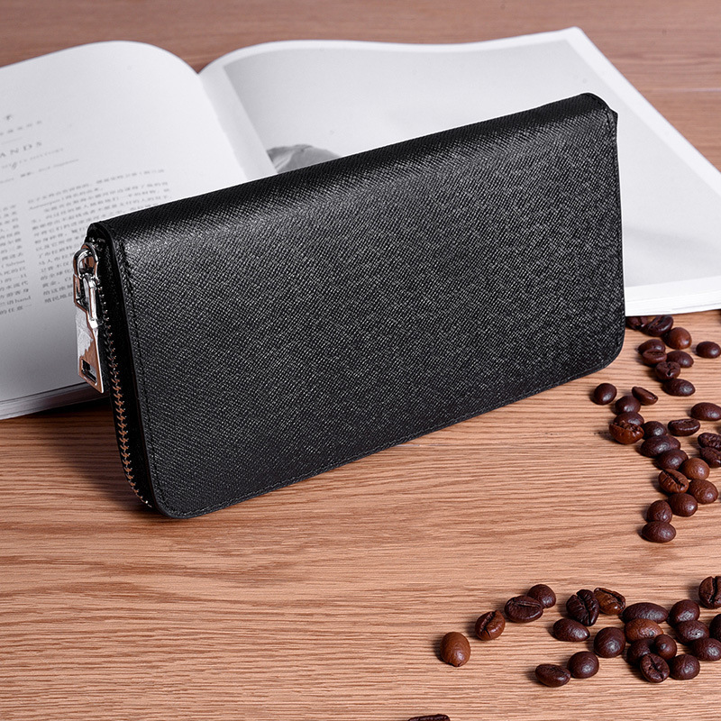 Factory wholesale men's wallet two-layer leather mid-length zipper handbag mobile phone Cross pattern fashion one-piece delivery big brand