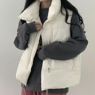 South Korea chic autumn and winter new vintage all-match stand collar drawstring lace loose waistcoat cotton-padded jacket waistcoat coat women