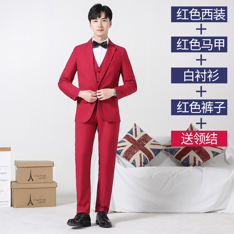 Red suit + vest + pants + white shirt comes with a bow tie / M