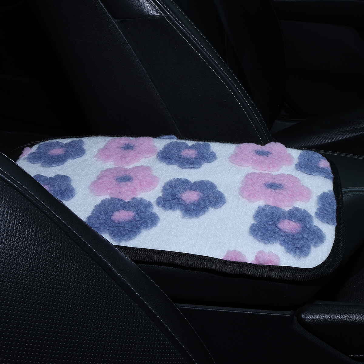 New Floral Lamb Wool Car Armrest Box Mat in Vibrant Red, Cross-Border Dropshipping