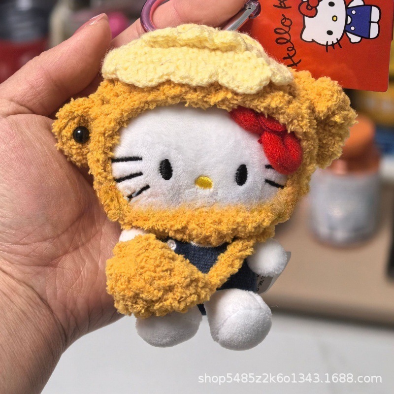 黑色草帽kitty帽宝宝挂件爱心扣公仔玩偶可爱赫本风挂饰钥匙扣|undefined