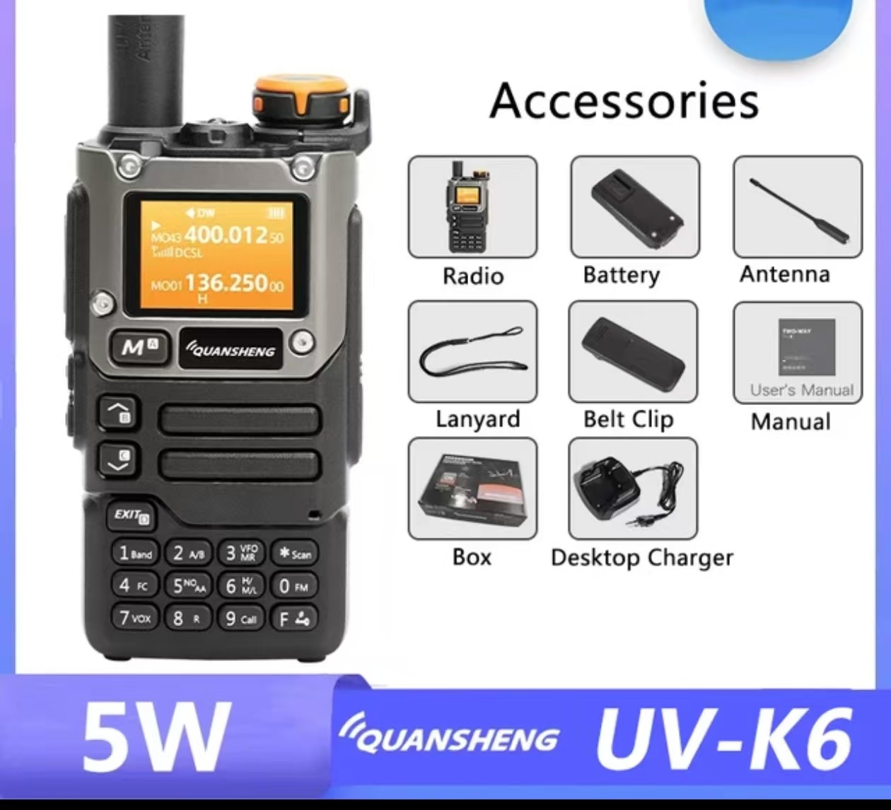Quansheng UV-K6 walkie-talkie UV-k5 (8) un botón a la frecuencia de la aviación multibanda al aire libre comercio exterior explosivo al por mayor