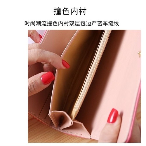  New PU Women's Wallet Long Three-fold Korean Style Clutch Buckle Diamond Crown Multi-Card Slot Wallet