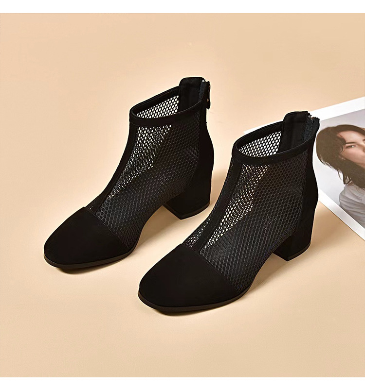 Sandal bít mũi gót cao vừa phong cách La Mã đế dày lưới da thật cho nữ — Màu đen Cashmere chi tiết 11