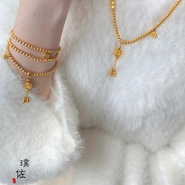 金店同款古法沙金美滿連連手鍊999福瑞傳承三圈手鍊項鍊同款