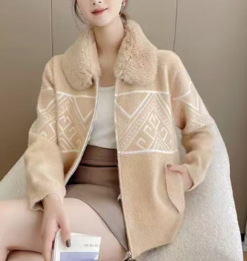 秋冬时尚撞色条纹棒球领拉链开衫毛衣女时尚通勤长袖针织衫外套|undefined