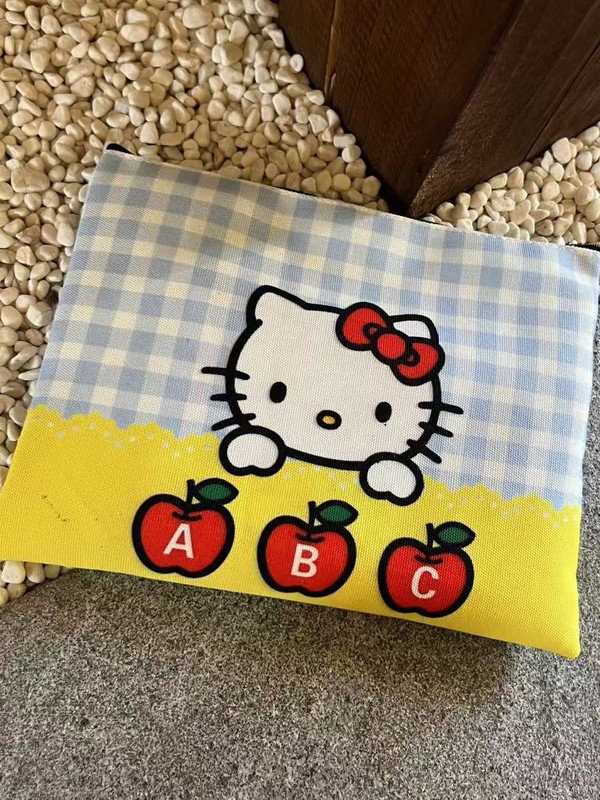 チェリーハローキティクラッチバッグキティ猫小さな正方形バッグかわいいクラッチ化粧品バッグ女性の機内持ち込み収納袋|undefined