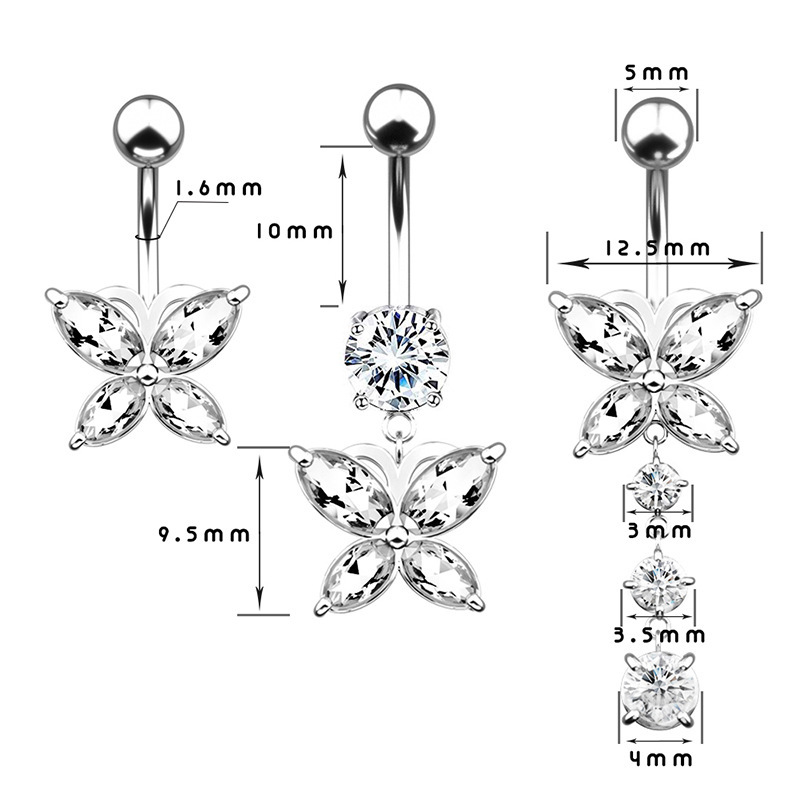 Amazon eBay nuevo estilo ombligo anillo creativo mariposa AAA ZIRCON ombligo hebilla ombligo anillo piercing joyería ombligo hebilla