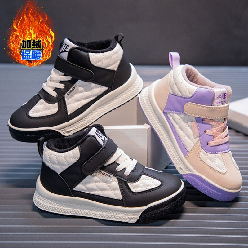 Детские высокие ботинки плюс бархатные женские кроссовки зимние новые теплые двуххлопковые ботинки для девочек повседневная детская обувь