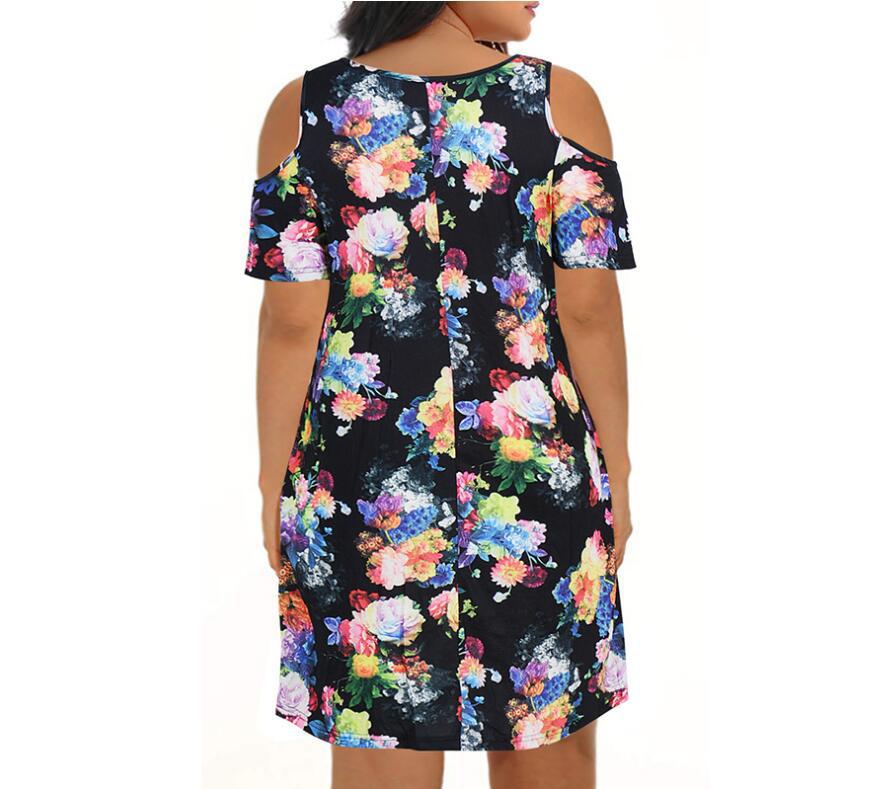 2025 primavera y verano nueva Europa y América transfronteriza Amazon AliExpress ropa de mujer cuello redondo mangas cortas hombros abiertos vestido impreso image 23