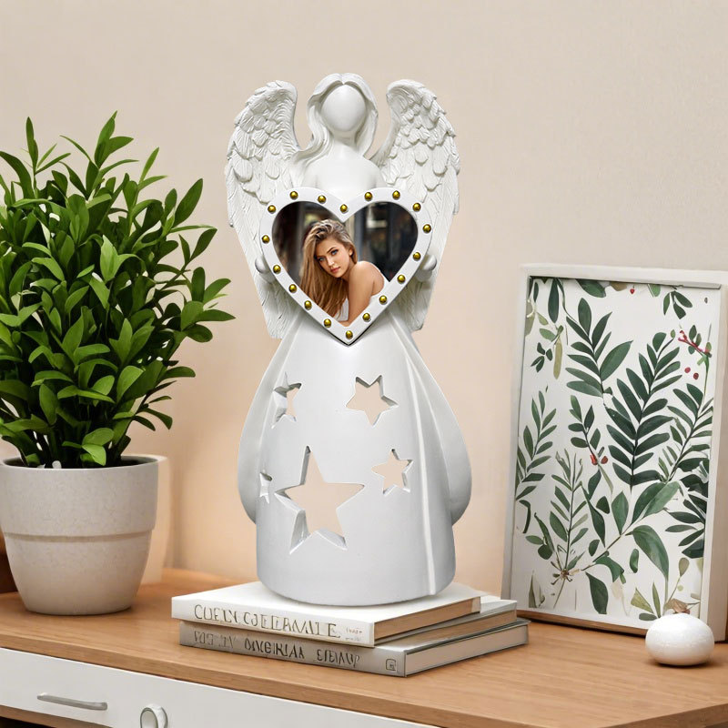  Special Angel Photo Frame Candlestick Sculpture Replaceable Photo Frame Paper Commemorative Gift Resin Home Living Room Ornaments