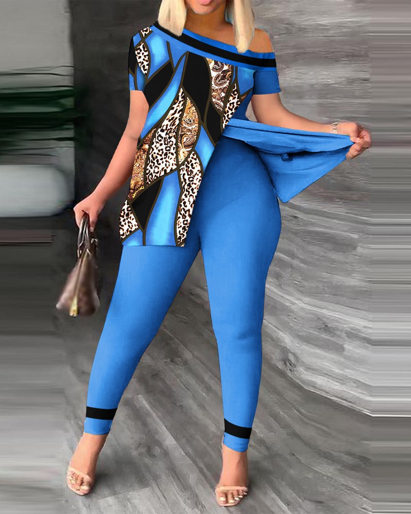 2024 Autumn European And American Cross-Border Women's Asymmetrical Neck Long Pants Two-Piece Set_ecoleips.com
