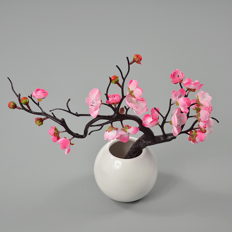 单枝蜡梅盆景仿真花冬季景观造型茶几电视柜摆放中式婚礼场景布置