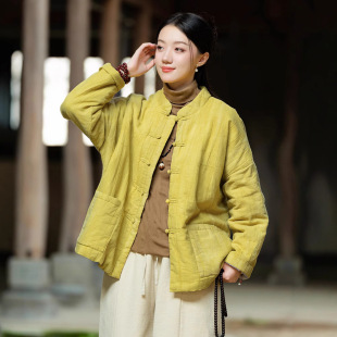 25 New Winter Styles, New Chinoiserie Retro Stand-Up Collar, Buckles, Ramie Handmade Tie-Dye Women's Quilted Jackets, Zen Cotton Coats