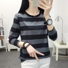 纯棉百搭长袖t恤女上衣秋季新款中年妈妈时尚外穿大码宽松打底衫