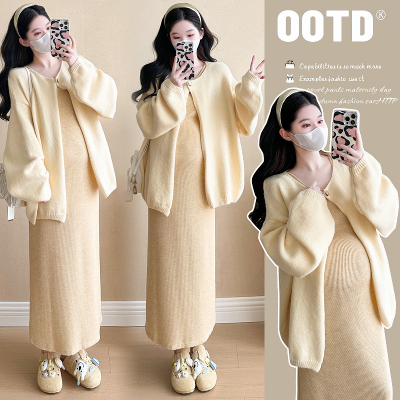 Maternity Clothes 2025 Autumn and Winter New Korean Fashion 2-Piece Knitted Pregnant Women Dress Maternity Clothes 2025 Autumn and Winter New Korean Fashion 2-Piece Knitted Pregnant Women Dress