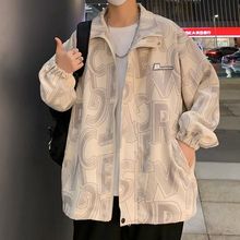 国潮满印灯芯绒外套男春秋季潮牌ulzzang夹克宽松百搭上衣服