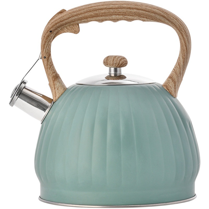 Amazon olla de calabaza pintura en aerosol silbato hervidor de agua de sonido transfronterizo mango de grano de madera cocina hotel de gran capacidad