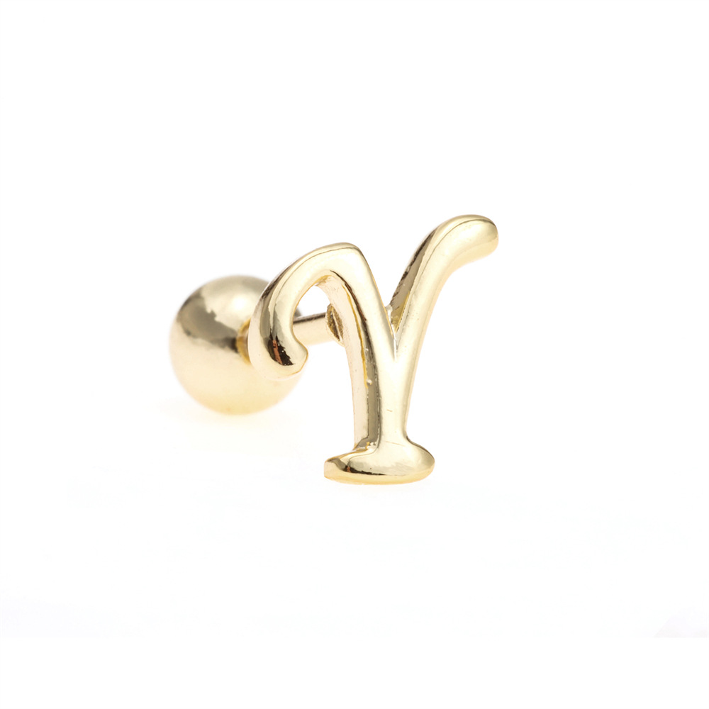 Simple Art Body 26 Letter Gold Color-preserving Glossy Earrings display picture 17