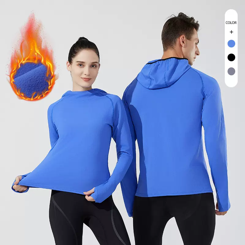 秋冬男女同款外套 户外休闲连帽卫衣加绒运动瑜伽服跑步训练上衣