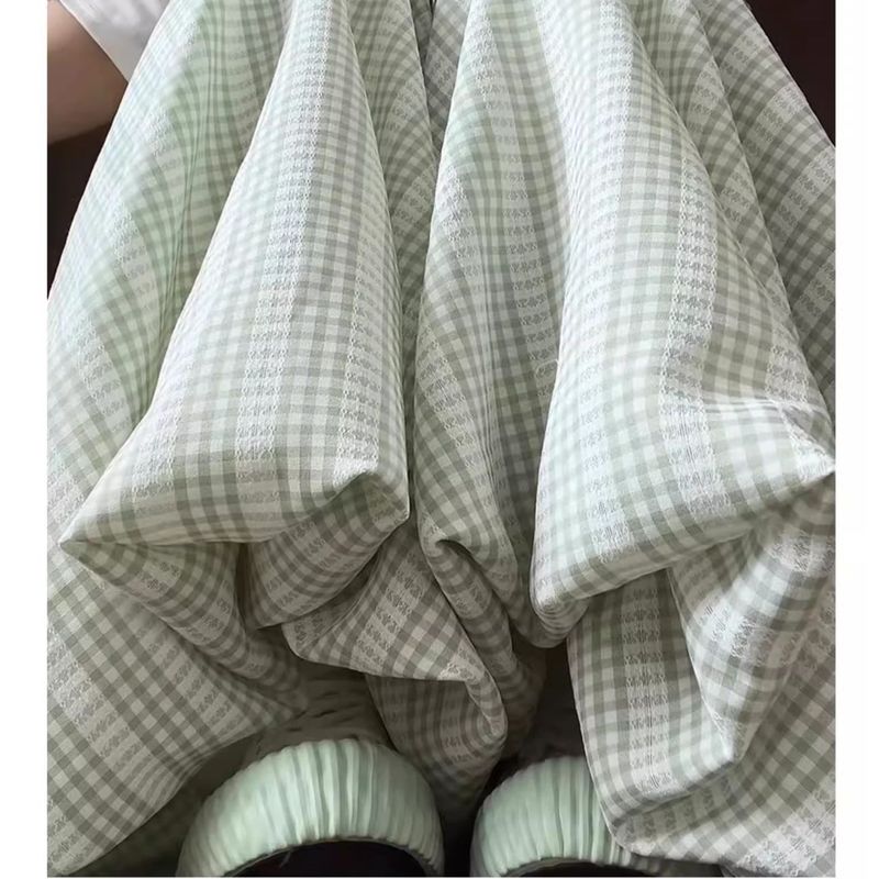 韩系蓬蓬花苞格子裤裙女夏季薄款高腰显瘦温柔风灯笼裤休闲阔腿裤|undefined