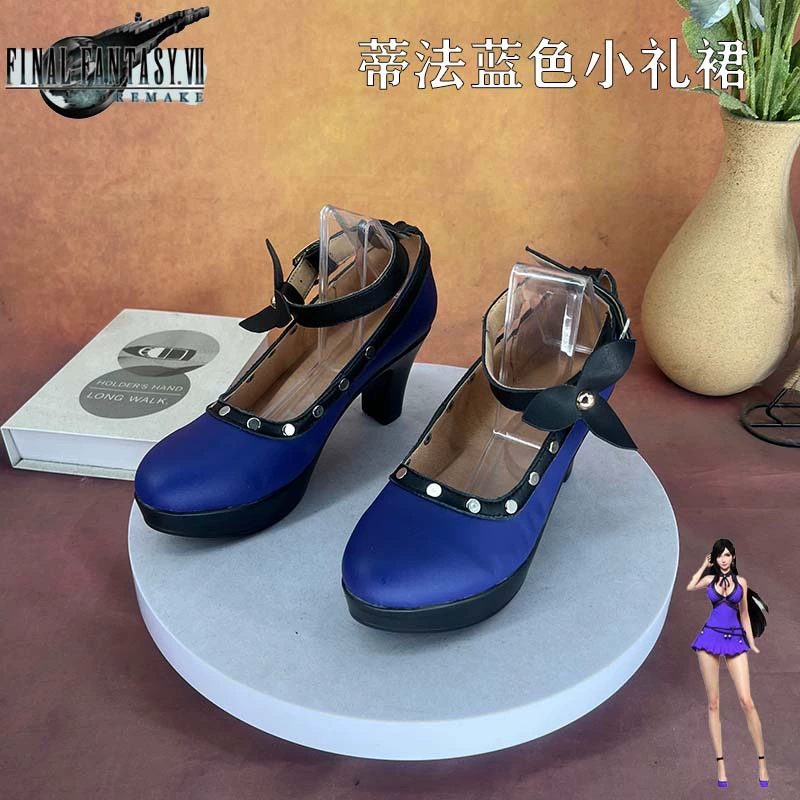 Final Fantasy 7 Tifa синее платье обувь для косплея девушка лоли аниме выставка