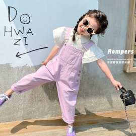女童夏装套装背带裤薄款2024新款网红炸街潮流时髦两件套荃棉衬衫