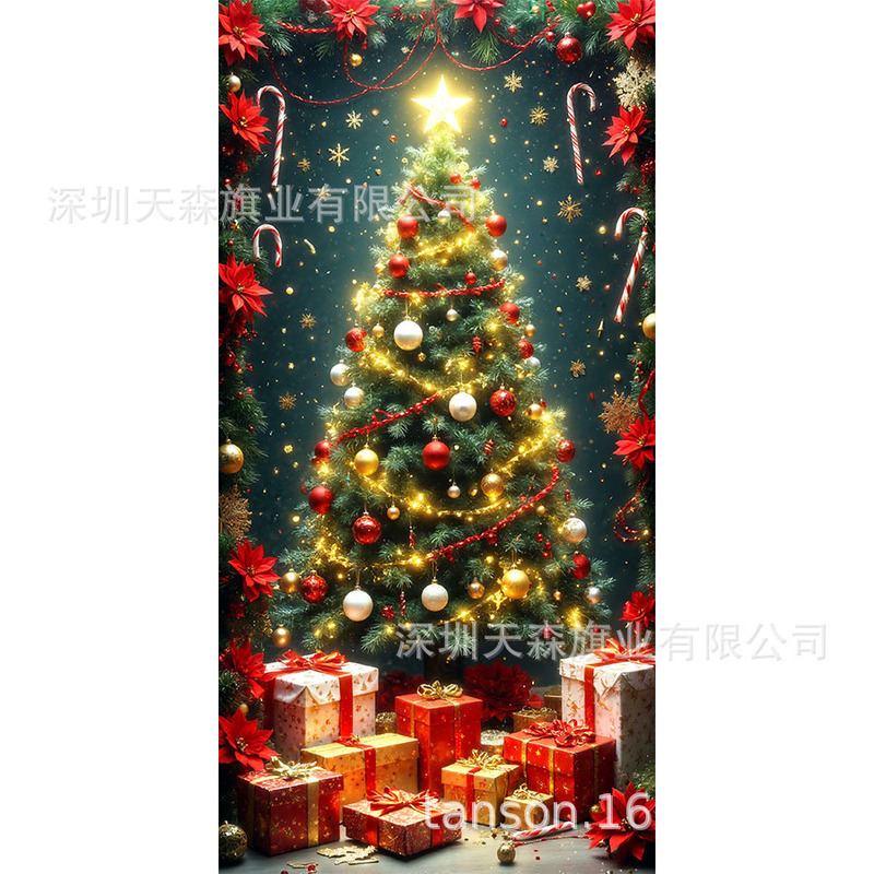 跨境爆款亚马逊圣诞节门盖旗帜雪人圣诞树真实感门套圣诞毛球花边|undefined