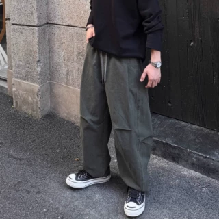 绿色弯刀工装裤男款春秋美式复古高级感褶皱阔腿裤cleanfit休闲裤