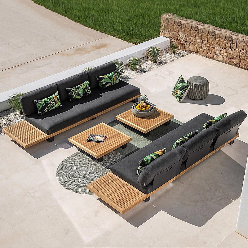 Sofá de teca al aire libre patio a prueba de agua y protección solar diseñador al aire libre villa hotel balcón combinación de muebles de madera anticorrosiva