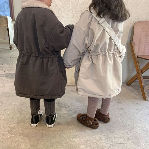 Korean children's clothing children's mid-length velvet thickened windbreaker warm coat for boys and girls new cotton-padded clothes