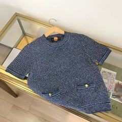 GUの新しい夏のストライプカラーブロックプルオーバーラウンドネックセーターの正しいバージョン、高品質半袖Tシャツ、シンプルで複雑です