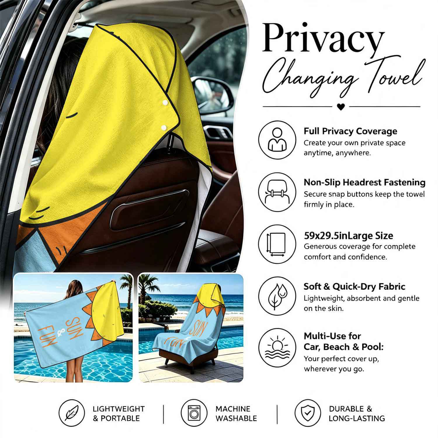 Summer bath towel and car seat cover 2-in-1, ultra-fine fiber outdoor beach and car dual-use universal seat cushion