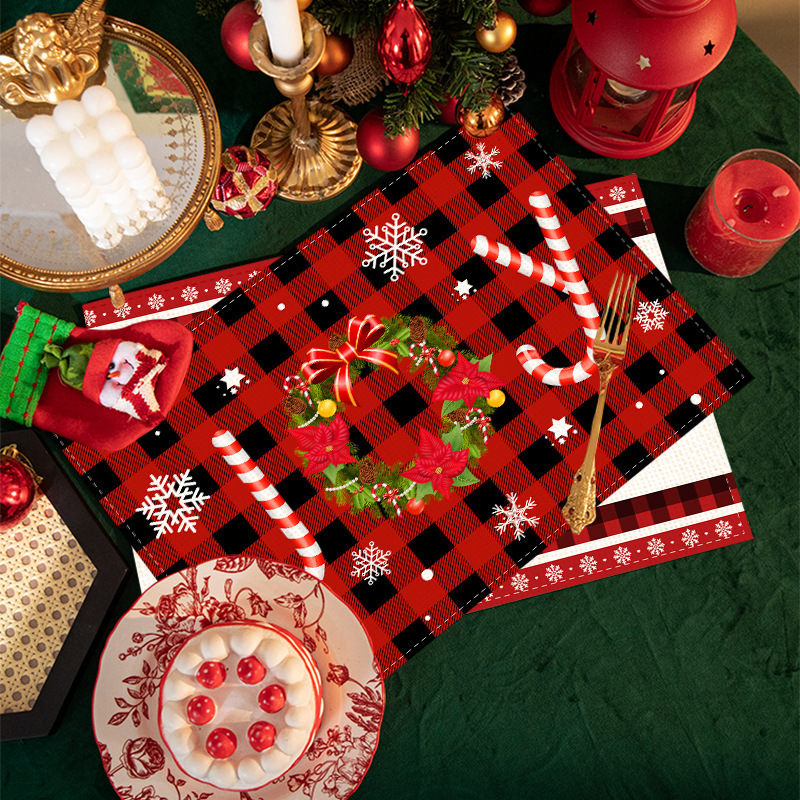 源工場の新しいクリスマス亜麻プリントの食事マットのアイデアクリスマス装飾テーブルマット家庭用断熱テーブルマット|undefined
