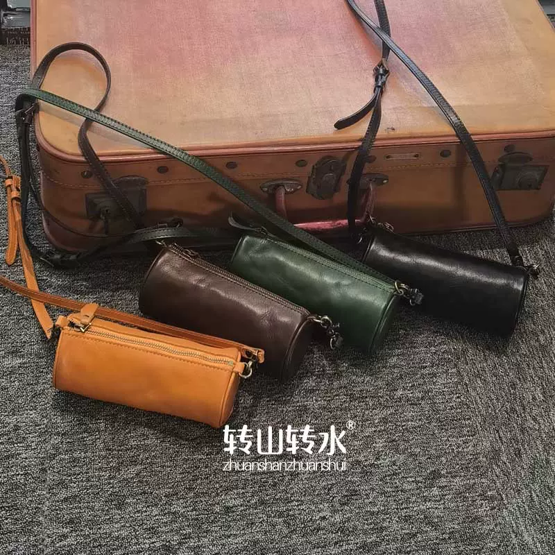 25真皮女包头层牛皮复古水桶包植鞣皮手机包腋下包斜挎包百搭轻奢