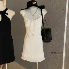 WGWE6502荷叶边吊带连衣裙女内搭白色蕾丝吊带两件套