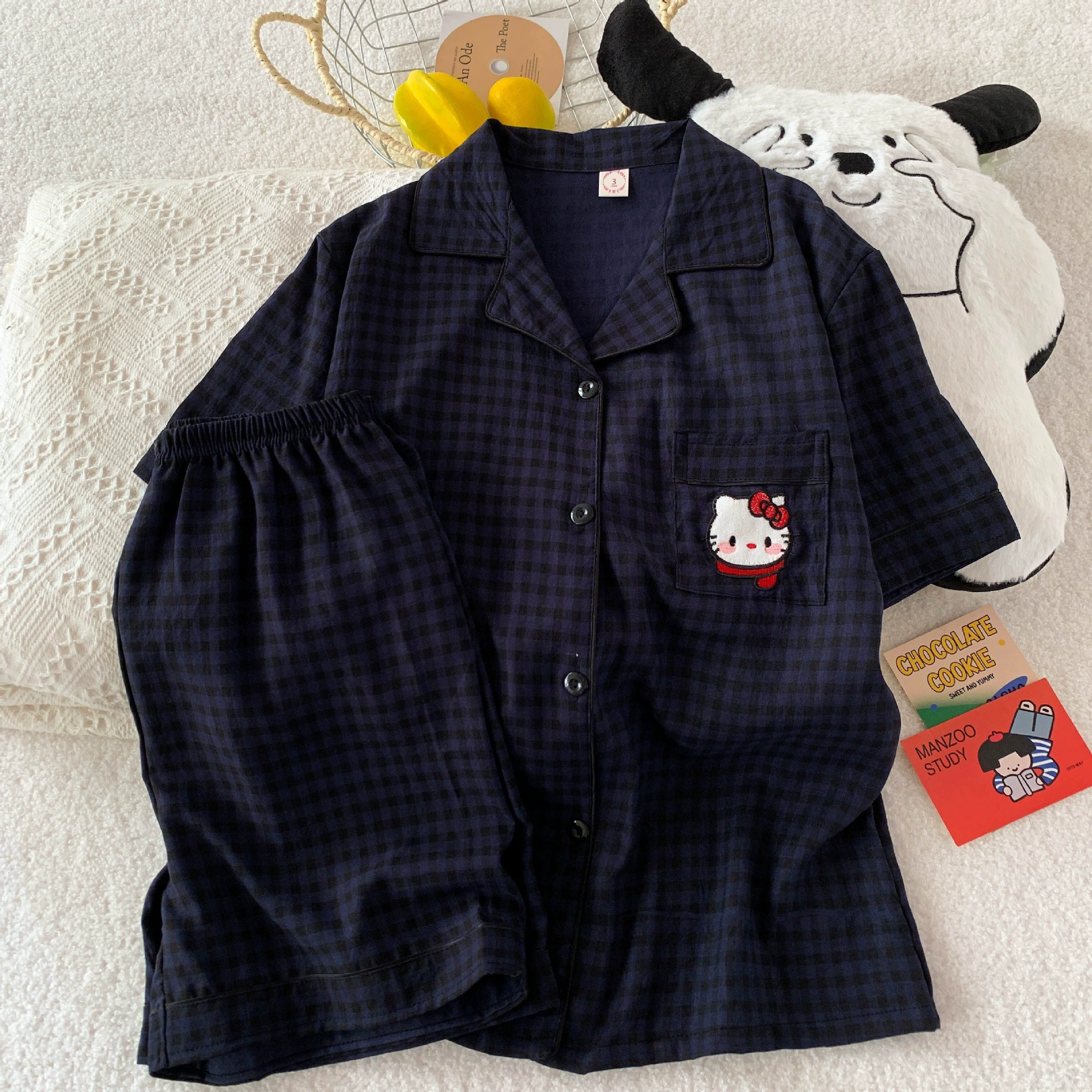 Облако хлопок милый набор пижама женский летний кардиган с короткими рукавами повседневный мультфильм домашняя одежда